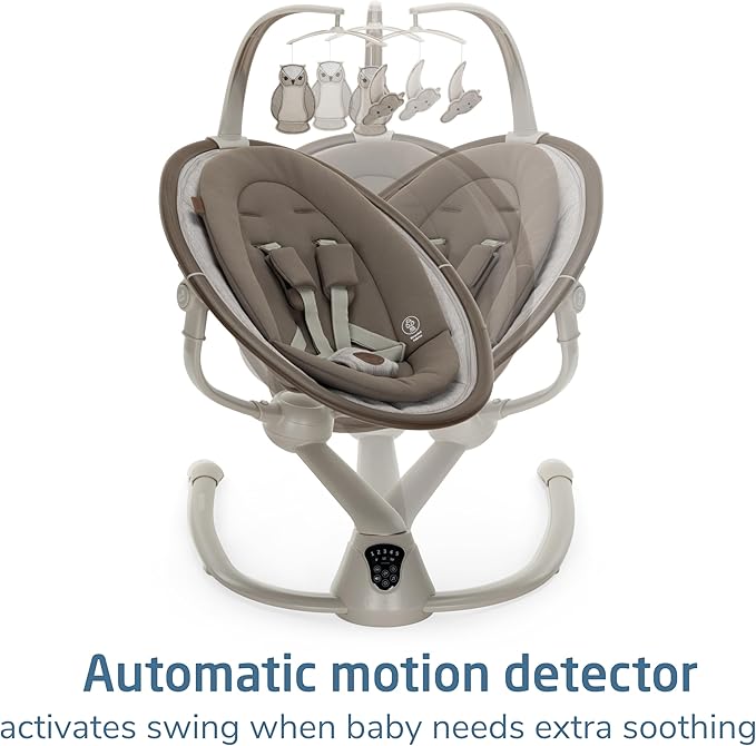 Maxi-COSI Cassia Smart Baby Swing for Infants, Portable Foldable Swing with Music, 360 Rotation, 5 Speeds, 12 Melodies, EcoCare Fabric, Auto Motion Sensor, 2 Reclines, Truffle