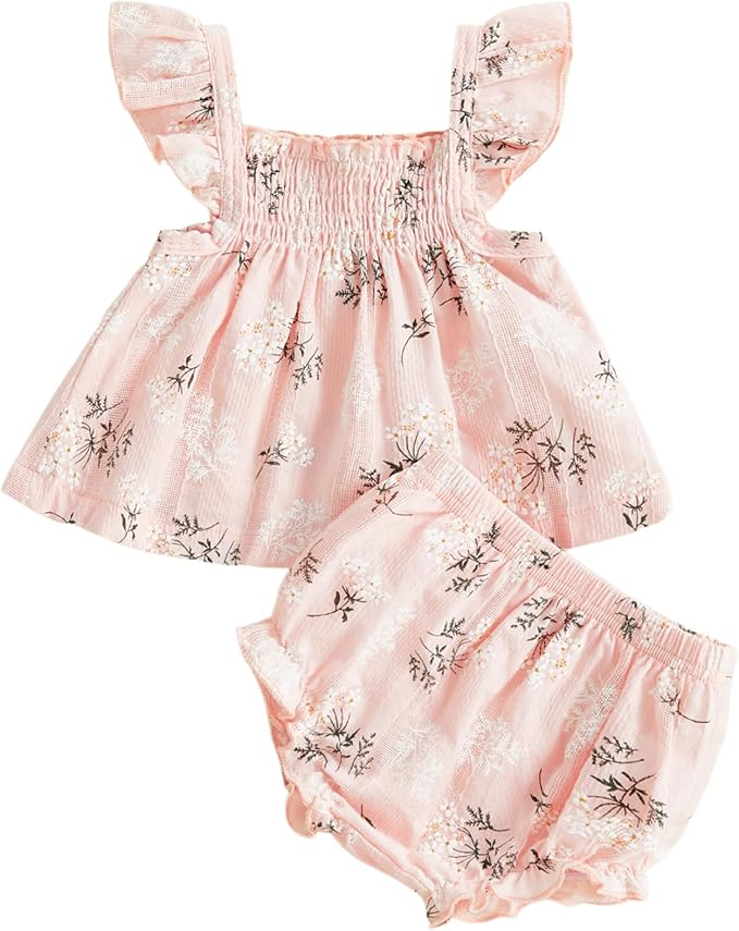 Mubineo Baby Girl Summer Clothes Cute Ruffle Tops Dress Shorts Outfits Set Infant Toddler Shrit Bloomers Princess Outfit