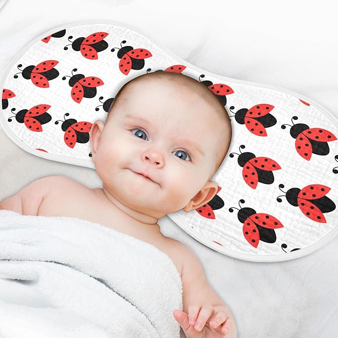 vvfelixl Muslin Burp Cloths Cute Ladybug Pattern Baby Washcloths for Baby Girl Boys 2 Pack White