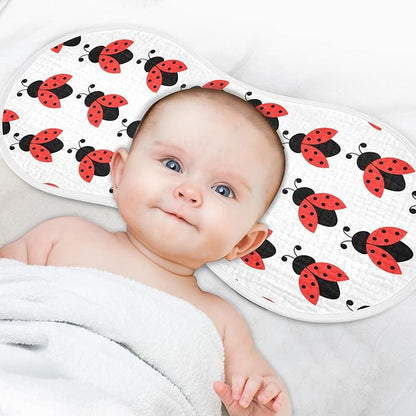 vvfelixl Muslin Burp Cloths Cute Ladybug Pattern Baby Washcloths for Baby Girl Boys 2 Pack White
