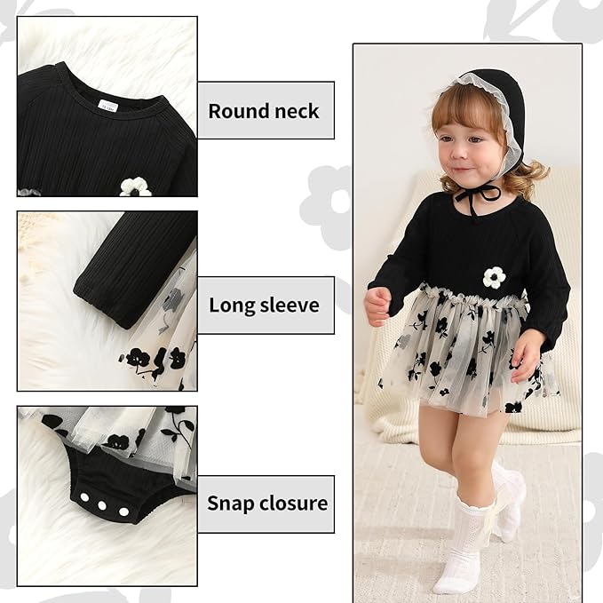 YOUNGER TREE Newborn Baby Girl Romper Dress Outfits Long Sleeve Floral Tutu Bodysuit with Leggings Hat Infant Fall Clothes