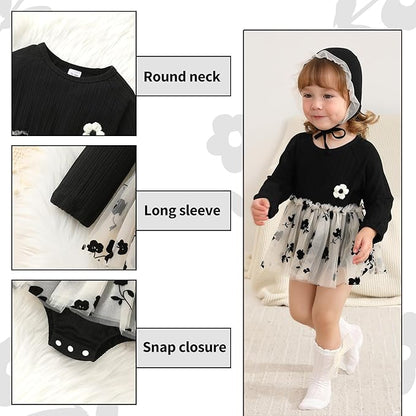 YOUNGER TREE Newborn Baby Girl Romper Dress Outfits Long Sleeve Floral Tutu Bodysuit with Leggings Hat Infant Fall Clothes