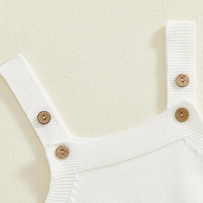 Infant My First Valentines Baby Girl Outfit Newborn Button Heart Embroidery Knit Romper Bubble Bodysuit One Piece