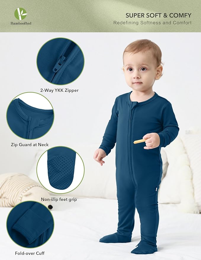 Baby Footie Romper Pajamas Unisex Newborn Infant Pjs Soft Rompers Viscose from Bamboo Sleepwear