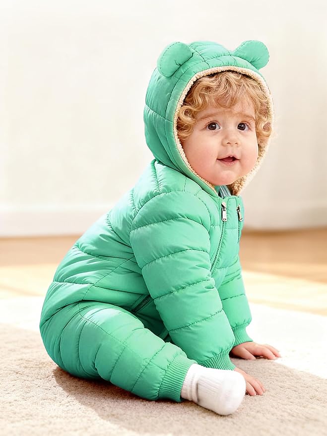 XMWEALTHY Baby Snowsuit Toddler Girl Clothes Cute Hooded Double Zipper Boys Winter Coat Unisex Romper for Infant