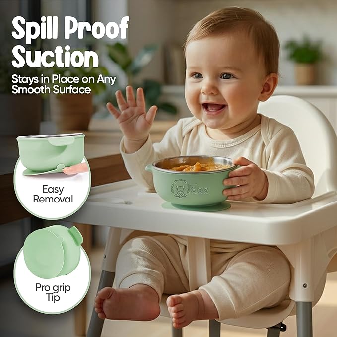 o'doe Baby Bowls – Stainless Steel Baby Feeding Bowls with Suction | Non-Slip Toddler Bowls for Self Feeding | BPA-Free Kids Bowls for Baby Food | Stainless Steel Bowls Kids
