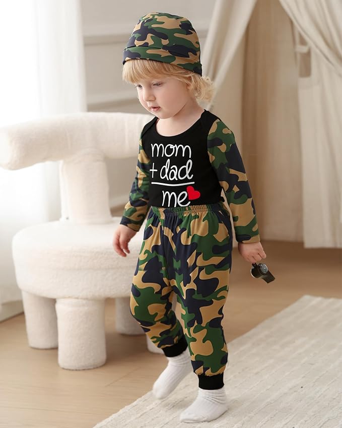 Baby Boy Clothes Infant Newborn Fall Winter Outfits Long Sleeve Letter Print Romper + Hat + Pants Set