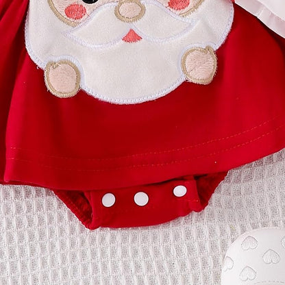 Newborn Christmas Outfit Baby Girl Plaid Romper Dress Infant Ruffle Long Sleeve Ribbed Bodysuit Headband Clothes