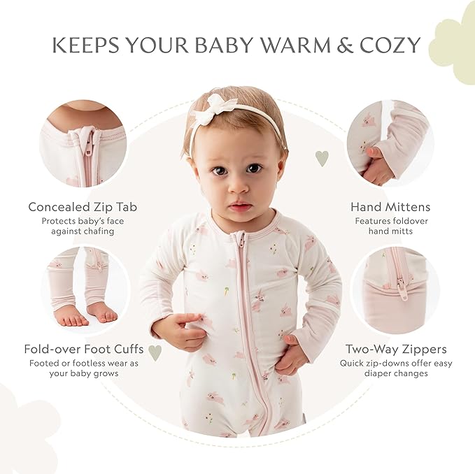 Bamboo Little Ultra-Soft Convertible Baby Romper - Gender Neutral Infant Clothes with 2-Way Zipper, Footless Sleepwear