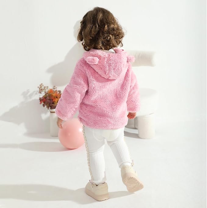 Baby Toddler Boys Girls Fleece Jacket with Hood Zip Up Cute Bear Coats for Infant Boys Girls Fuzzy Jacket with Ear 1-5T