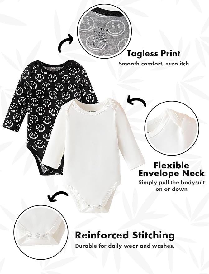 DEFAHN 2PCS Visocse from Bamboo Baby Rompers Unisex Onsies Solid Short Sleeve Baby Bodysuit 0-24 Months