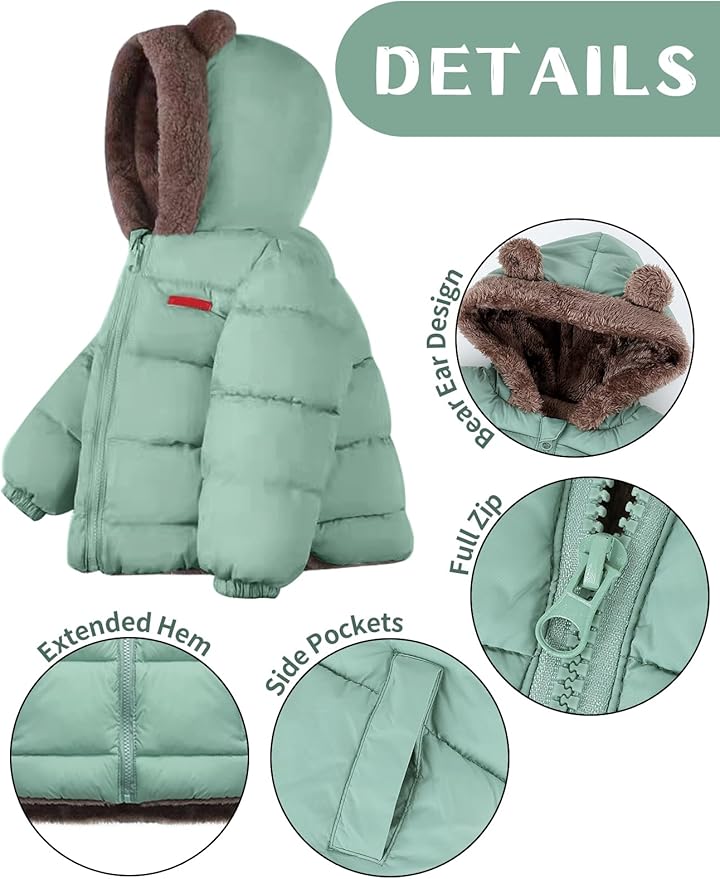 Arssm Baby Boys Girls Winter Fleece Coat Toddler Kids Warm Cute Bear Ear Hooded Jacket