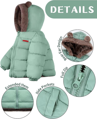 Arssm Baby Boys Girls Winter Fleece Coat Toddler Kids Warm Cute Bear Ear Hooded Jacket