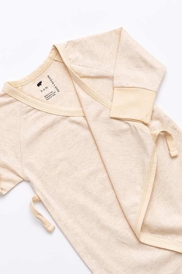 monica + andy Kimono Tie Long Sleeve One Piece, 100% Organic Baby Clothes for Girls & Boys, Preemie, Newborn & Infant