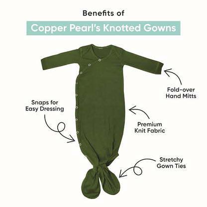 Copper Pearl Baby Gown - Knotted Newborn Sleepers for Baby Boy and Girl, Soft Stretchy Long Sleeve Infant Gowns with Bottom Tie and Hand Mittens, Perfect Hospital Coming Home Outfit (Yuma)