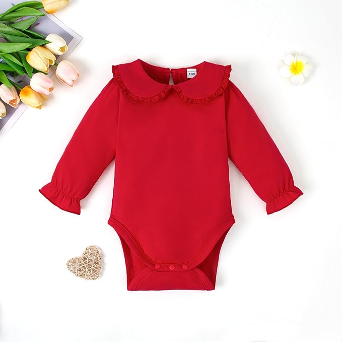 Magic Park 0-24M Infant Girl Peter Pan Collar Romper Baby Long Sleeve Bodysuit Girls Ruffle Jumpsuit Casual Winter Tops