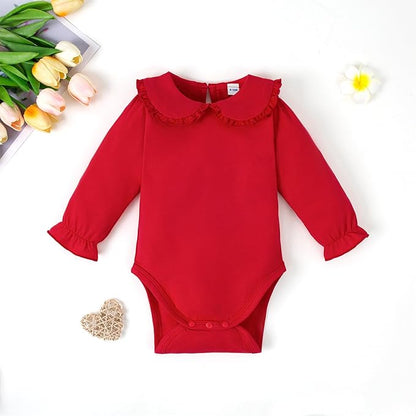 Magic Park 0-24M Infant Girl Peter Pan Collar Romper Baby Long Sleeve Bodysuit Girls Ruffle Jumpsuit Casual Winter Tops