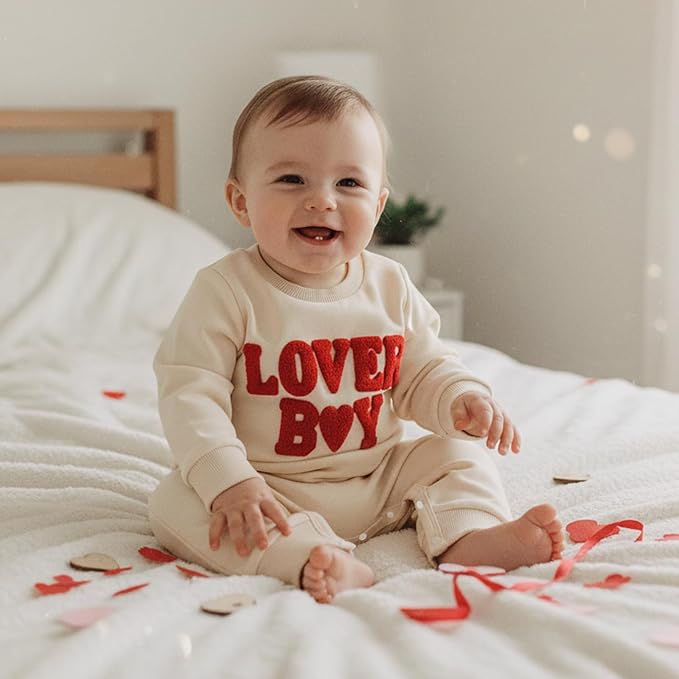Baby Boy Valentines Outfit Newborn Long Sleeve Onesie Letter Print One Piece Jumpsuit Romper Cute Spring Clothes