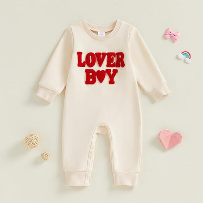 Baby Boy Valentines Outfit Newborn Long Sleeve Onesie Letter Print One Piece Jumpsuit Romper Cute Spring Clothes