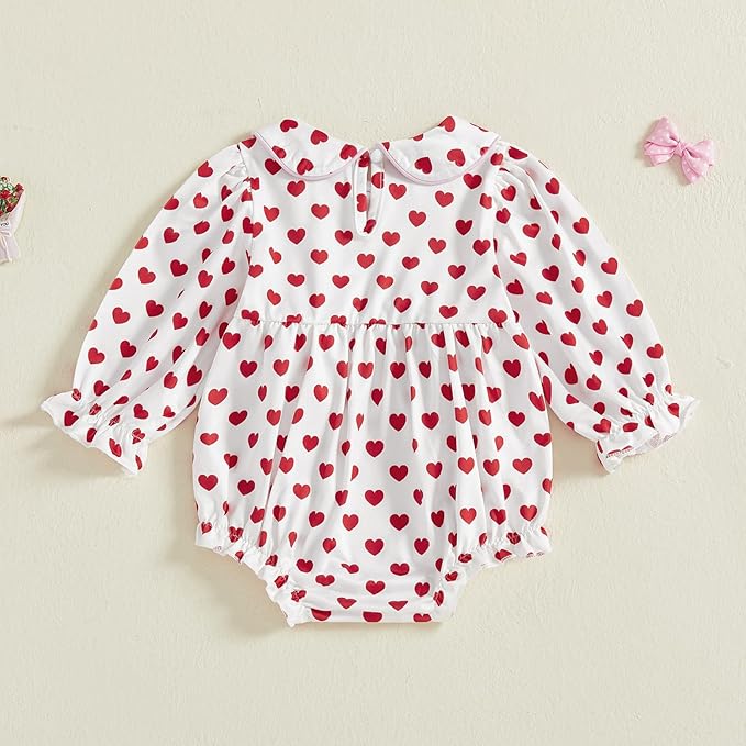 WASAIGOOD Newborn Baby Girl Valentines Romper Infant Doll Neck Bubble Sleeve Bodysuit Heart Outfit Baby Valentines Day Onesie