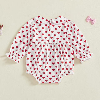 WASAIGOOD Newborn Baby Girl Valentines Romper Infant Doll Neck Bubble Sleeve Bodysuit Heart Outfit Baby Valentines Day Onesie