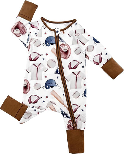 Bow Dream Bamboo Rayon Baby Boy Romper Footed Long Sleeve Footies Newborn Girl Clothes Footless with Zipper and Mitten Cuffs