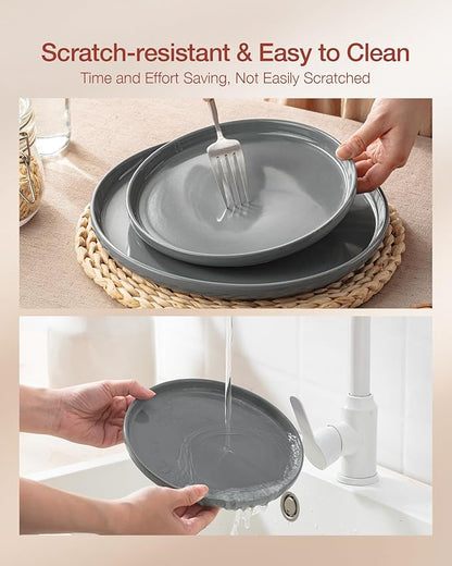 Famiware Milkyway Stoneware Dinnerware Sets with Mugs, Service for 4 (16pcs), Plates and Bowls Sets, Scratch Resistant, Microwave and Dishwasher Safe Dishes Set, Dark Gray