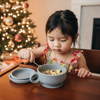TalkTools Itsy Bowl & Snack Lid | Suction silicone dish for toddlers | Safe, fun, self-feeding mealtime essential (Bubblegum).