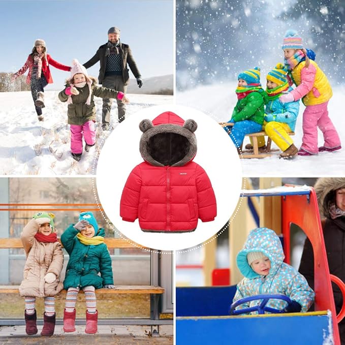 Happy Cherry Baby Boys Girls Puffer Jacket Hooded Coat Fleece Liner Elastic Cuffs Outerwear 12Mon-5T