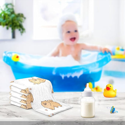 vvfelixl Funny Pomeranian Spitz Dogs Baby Burp Cloths Baby Muslin Washcloths for Boys Girls Cotton Baby Face Towel for Newborn Infants Soft and Absorbent 11.8 X 11.8 in, 5 Pack