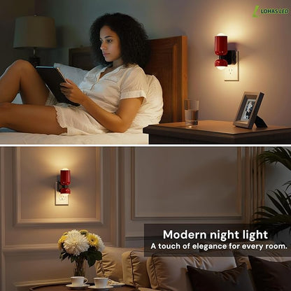 L LOHAS LED Night Light, Night Lights Plug into Wall, 0-100LM Bathroom Night Light, Dusk to Dawn Dimmable Nightlight, Modern Metal Red Nightlight for Bedroom,Mirror Restroom[2 Pack]