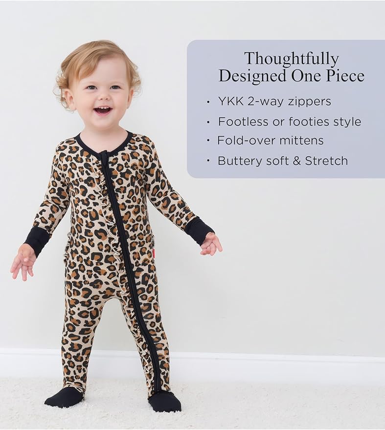 Bamboo Viscose Baby Girl Footless Pajamas Ruffled Baby Sleepers with 2 Way Zipper