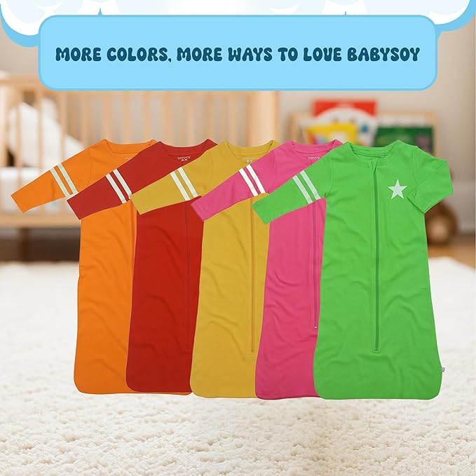 Babysoy Long Sleeve Wearable Blanket Sleep Sack, Infant to Toddler Sleeping Bag, Choose from size 0-24 Months