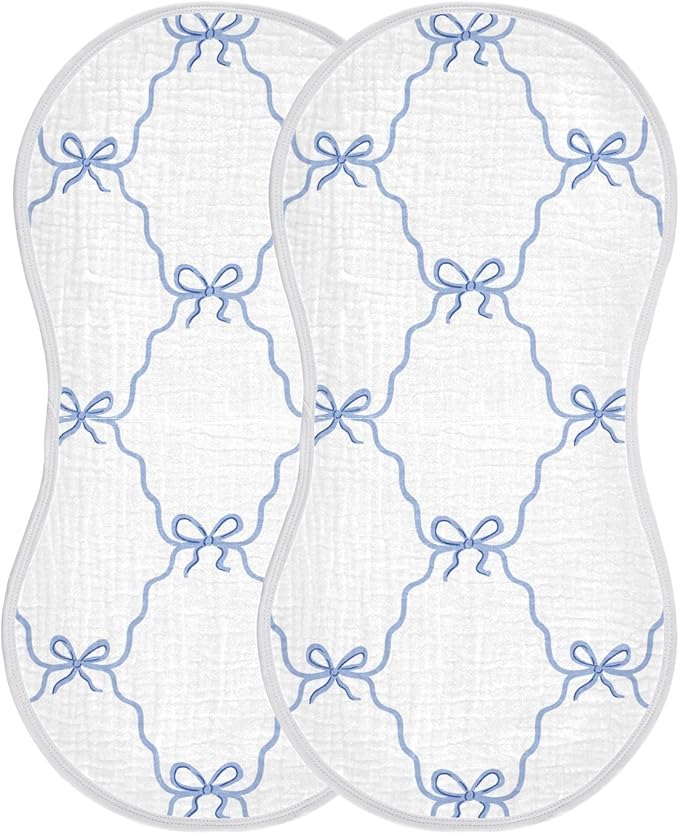 vvfelixl Blue Ribbon Bow Burp Cloths for Baby Boy Girls Baby Washcloths Burp Rags 1 Pack