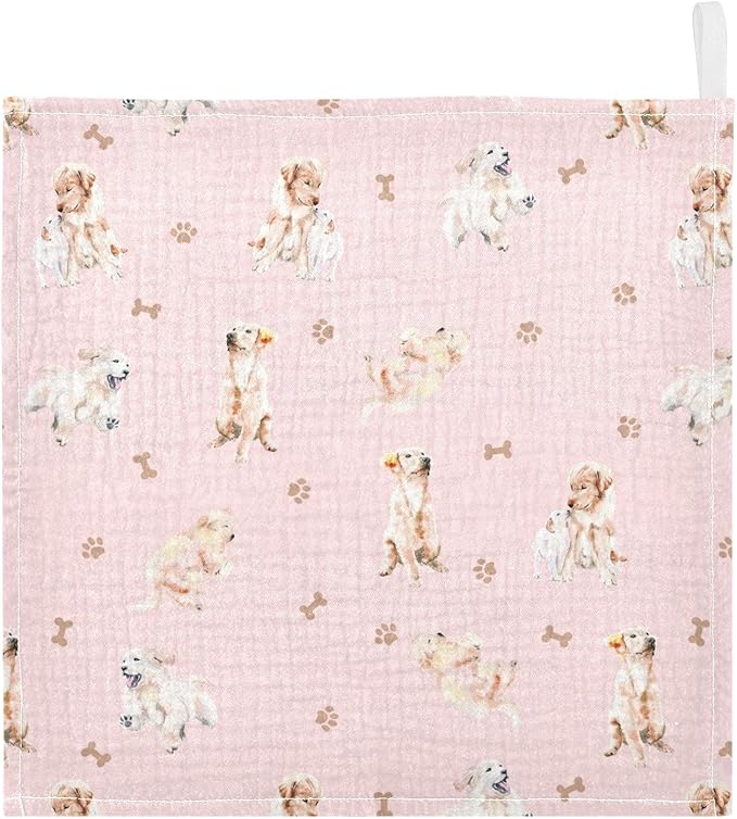 vvfelixl Baby Cotton Washcloths Golden Retriever Infants Bath Towel for Unisex Face Towels for Newborn, Natural Baby Wipes Delicate Skin, 11.8 X 11.8 inch, one sizex5