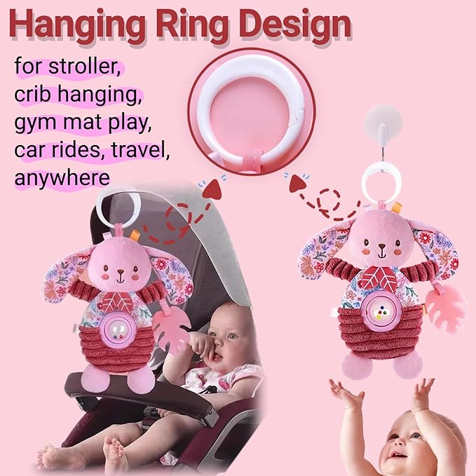 Baby Crib Toys Hanging Stroller Car Seat Toy for Infant 0-3-4-5-6-7 Months, Newborn Girl Boy Christmas Shower Gifts, Sensory Toy Rattle Crinkle Teether for Babies 6-12 Month Stocking Stuffers
