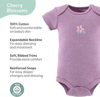 The Peanutshell Baby Girl Short Sleeve Bodysuits - 100% Cotton Soft Infant Girls' Outfits, 0-24 Months - Cherry Blossom