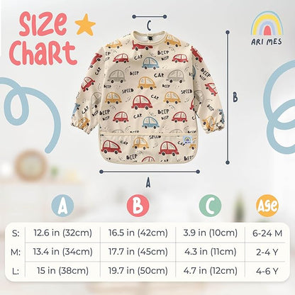 ARI MES Long Sleeves Waterproof Baby Bibs for Eating - Green Stripes, Medium- Wearable, Coverall for Toddler, Long Sleeve Bib, Smock Apron for Feeding - Applicable for 6-72 Months