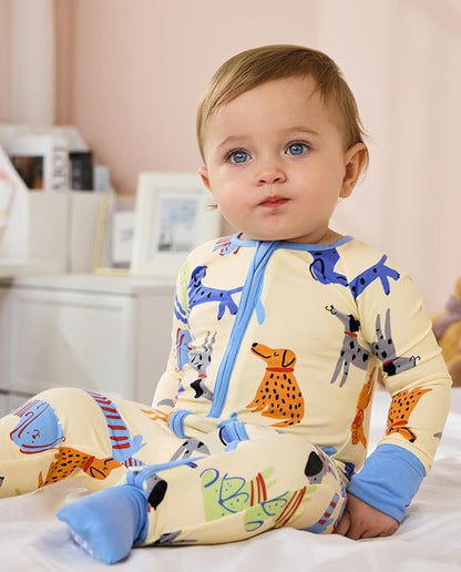 Bamboo Viscose Baby Convertible Footie Pajama, Zipper Pajamas for Baby Boys & Girls, Sleep & Play Footed Pjs