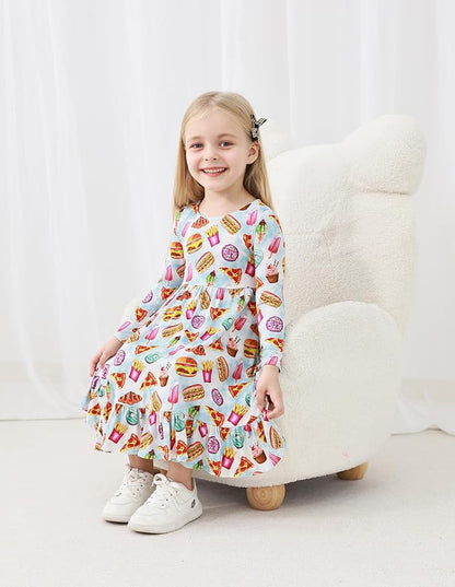 Toddler Girls Long Sleeve Nightgown Cute Little Kids Casual Dresses Viscose from Bamboo Princess Dress 2-5T