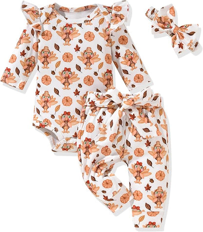 Aalizzwell Preemie Newborn Infant Baby Girls Clothes Ribbed Romper Bodysuit Pants Set Fall Winter Outfits