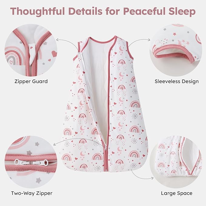 Baby Sleep Sack 6-12 Months, 2.5 TOG Cotton Winter Baby Wearable Blanket with 2-Way Zipper, Warm Soft Sleeping Bag for Newborn Infant Boy Girl, Medium Rainbow