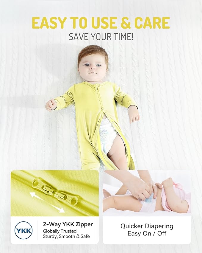 HAPIU Rayon from Bamboo Baby Footed Pajamas, 2 Way Zipper YKK, Footie for Baby Boy Girls, Newborn-24 Months