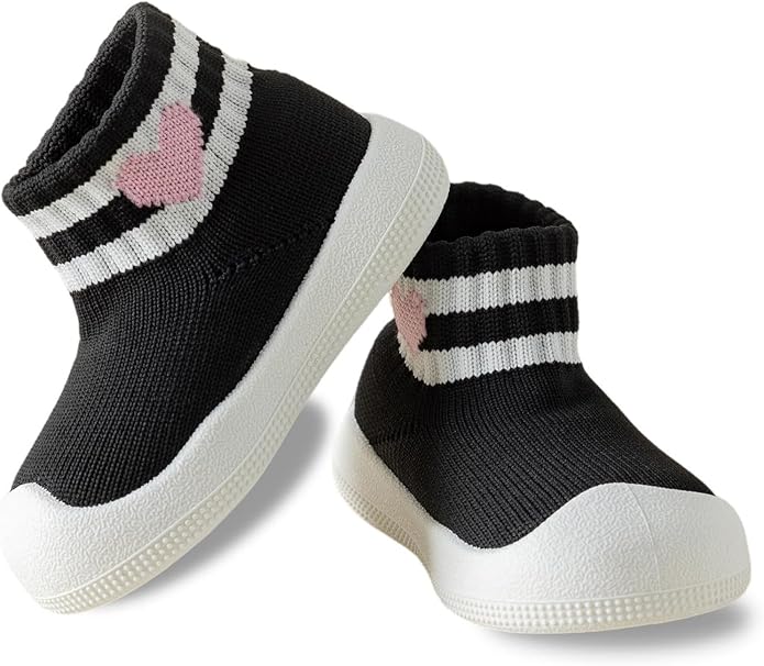Baby Sock Shoes Toddler Walking Slippers Non-Slip Breathable Stripes Shoes with Soft Rubber Sole for Infant Boys Girls Slip On Sneakers