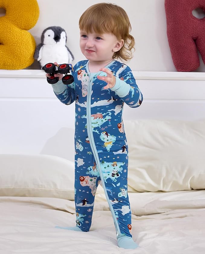 Bamboo Viscose Baby Convertible Footie Pajama, Zipper Pajamas for Baby Boys & Girls, Sleep & Play Footed Pjs