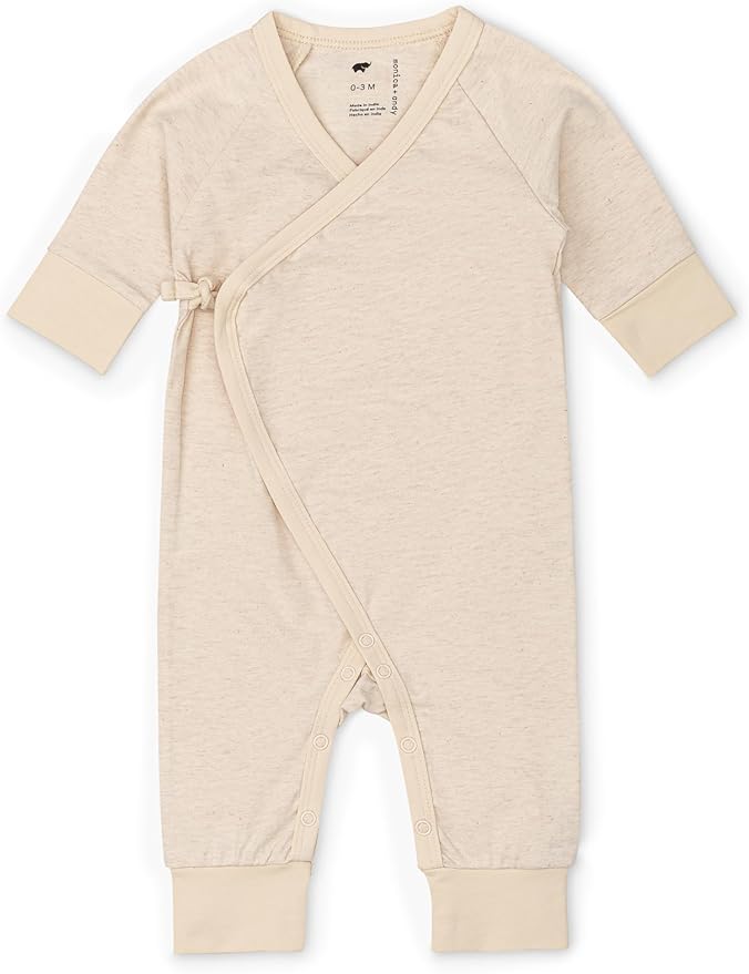 monica + andy Kimono Tie Long Sleeve One Piece, 100% Organic Baby Clothes for Girls & Boys, Preemie, Newborn & Infant