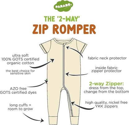 PARADE Organic Signature Print '2-Way' Zip Romper - Short Sleeve