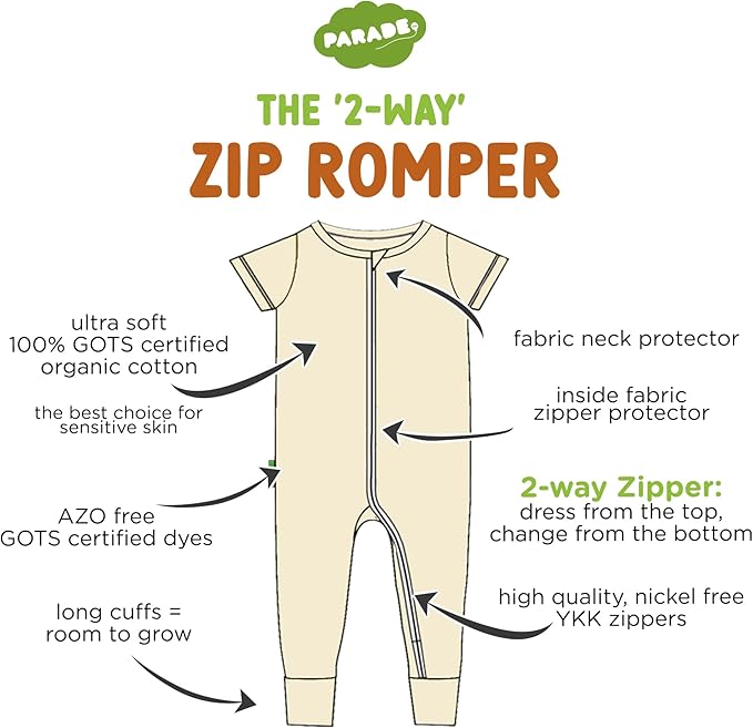 PARADE Organic Signature Print '2-Way' Zip Romper - Short Sleeve