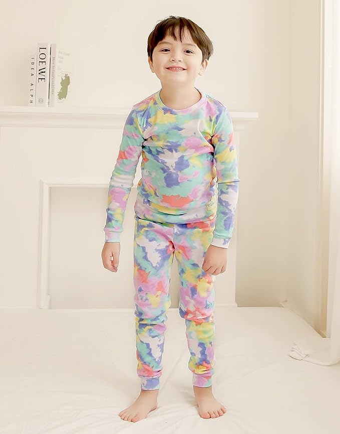 VAENAIT BABY 12M-12Y Toddler Kids Boys Girls 100% Cotton Marbling Tiedye Sung Fit Sleepwear Pajamas 2pcs Pjs Set