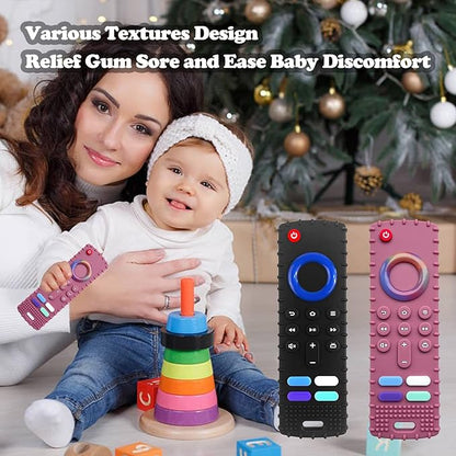 2Pcs Silicone Teething Toys, Remote Control Shape Teethers for Babies Remote Teething Toys, Silicone TV Remote Teether BPA Free/Refrigerator Safe
